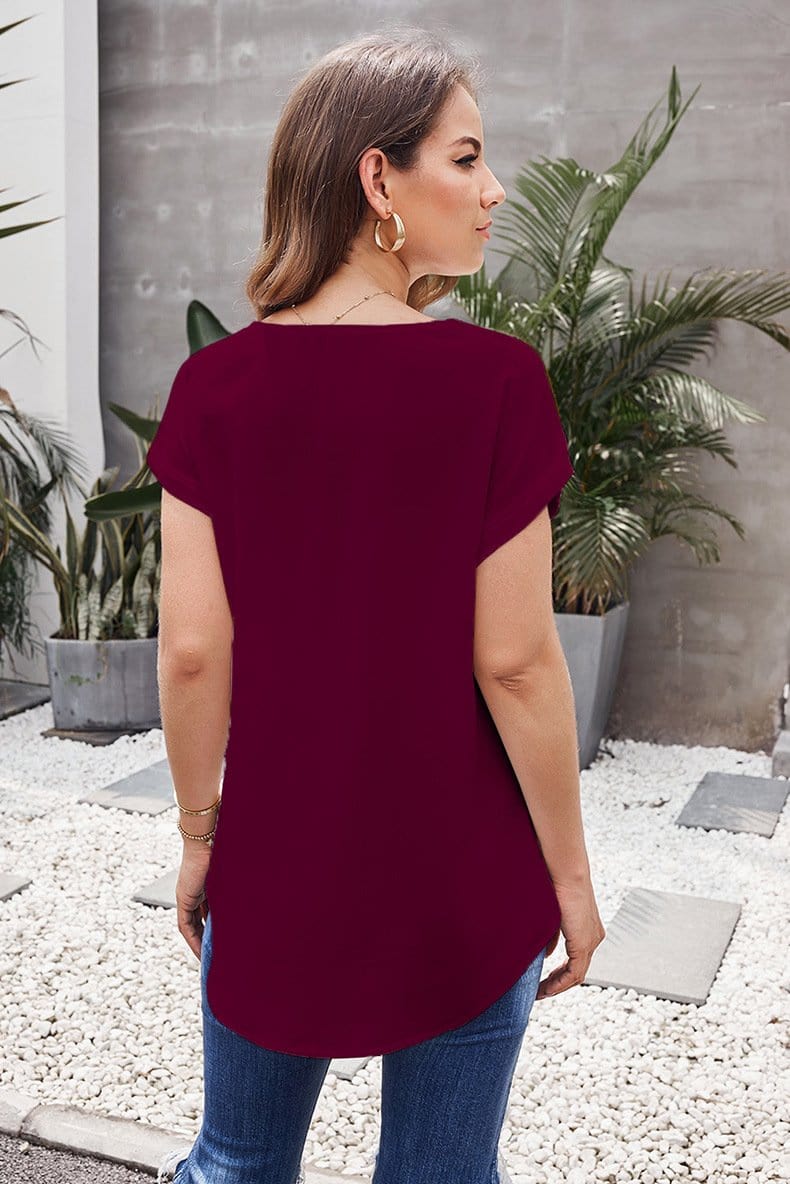 Cuffed Zipper Chiffon Blouse