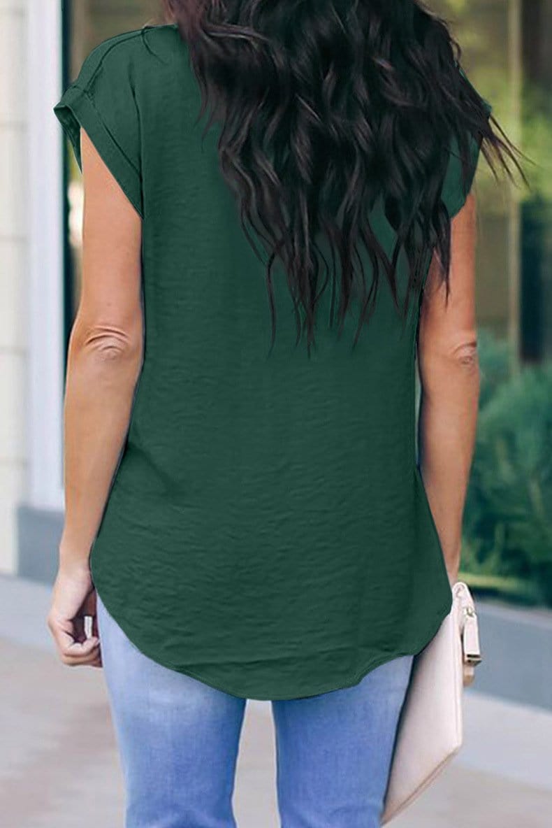 Cuffed Zipper Chiffon Blouse