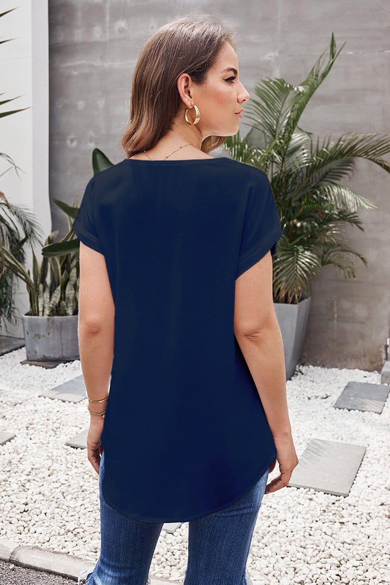 Cuffed Zipper Chiffon Blouse