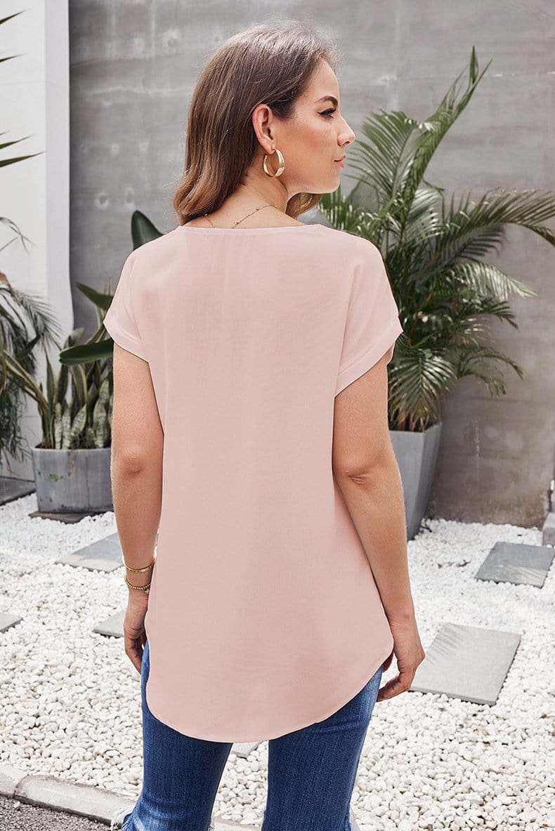 Cuffed Zipper Chiffon Blouse
