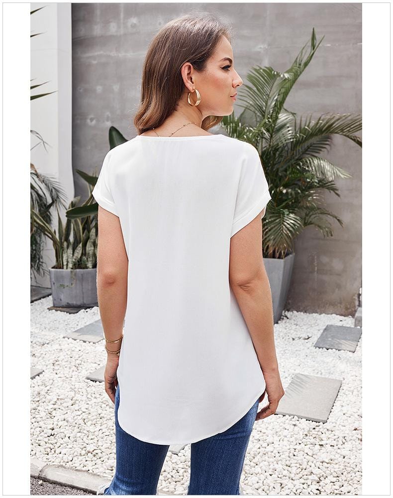 Cuffed Zipper Chiffon Blouse