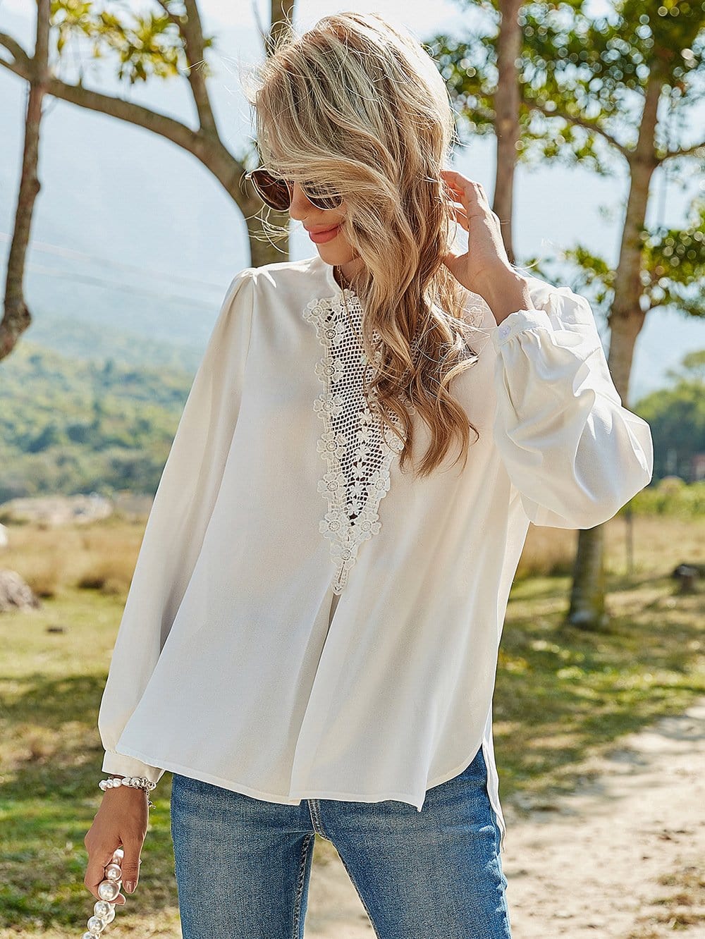 V Lace Drop Blouse