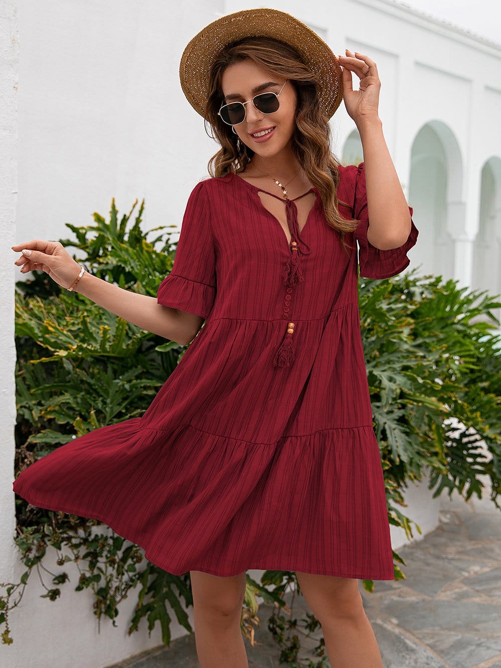 Striped Ruffle Button Dress