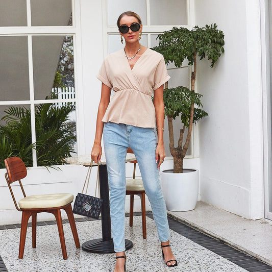 Surplice Neck Belted Blouse