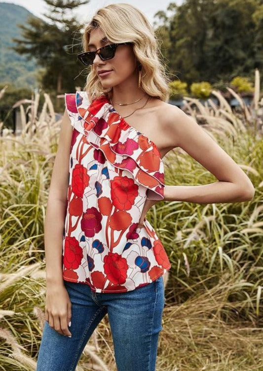 One Shoulder Ruffle Summer Top