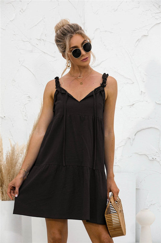 Tie Ruffle Tunic Dress