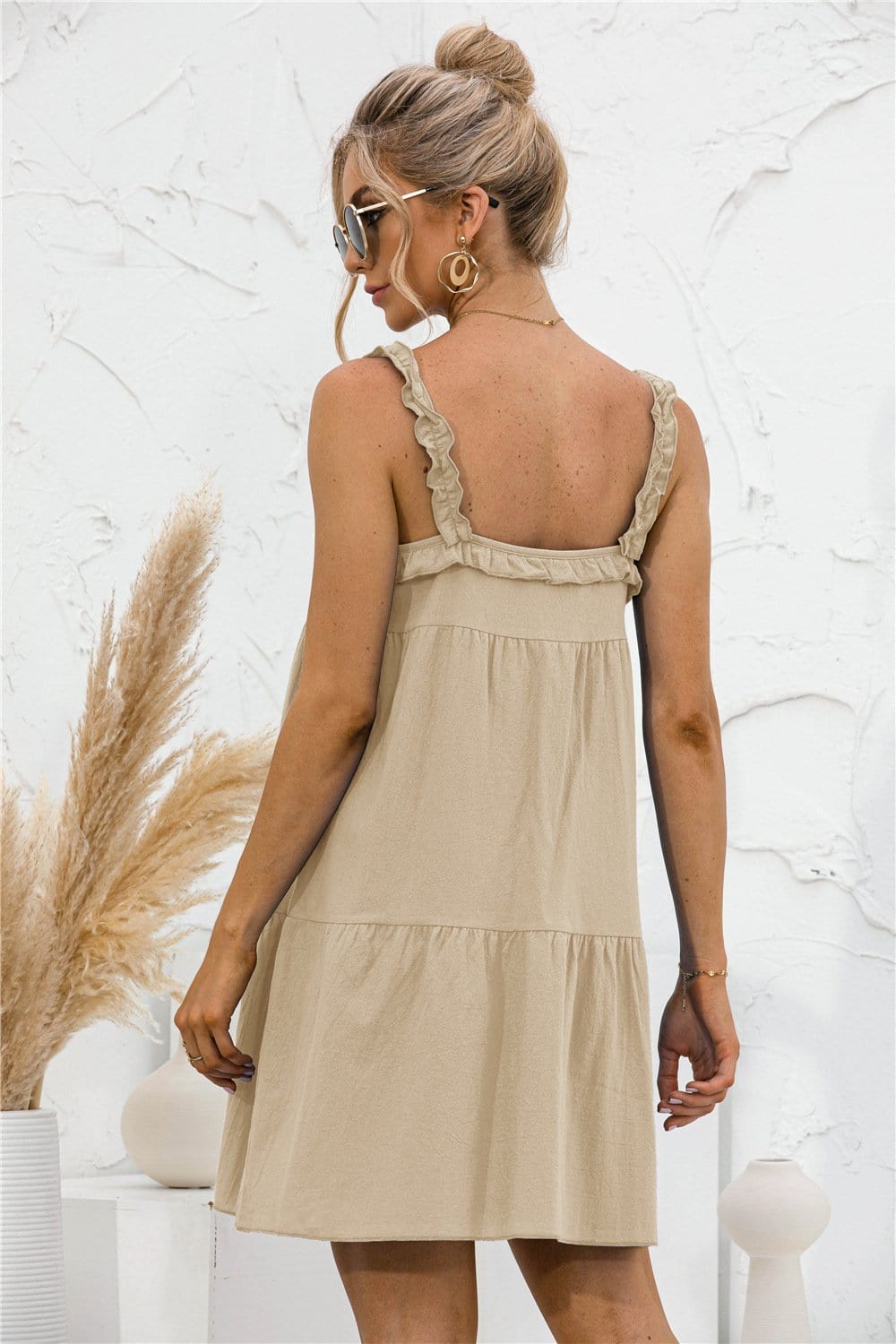 Tie Ruffle Tunic Dress