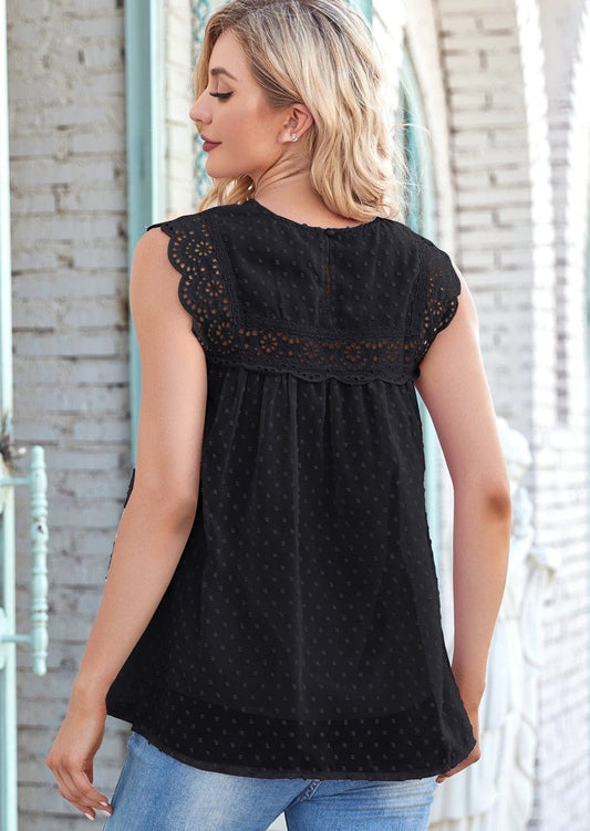 Scallop Eyelet Trim Blouse