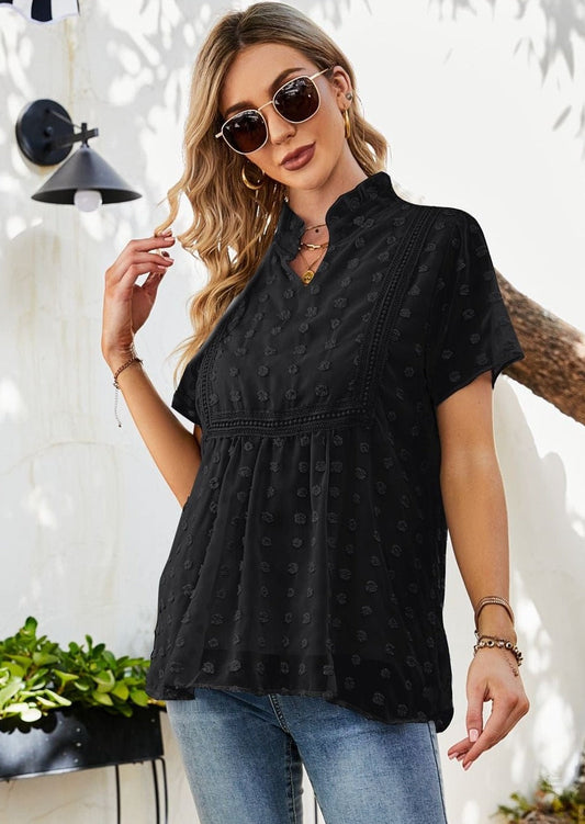 Clip Dot Mandarin Collar Blouse