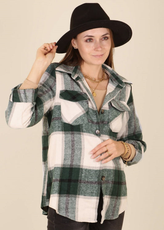 Wide Plaid Button Up Collared Shirt
