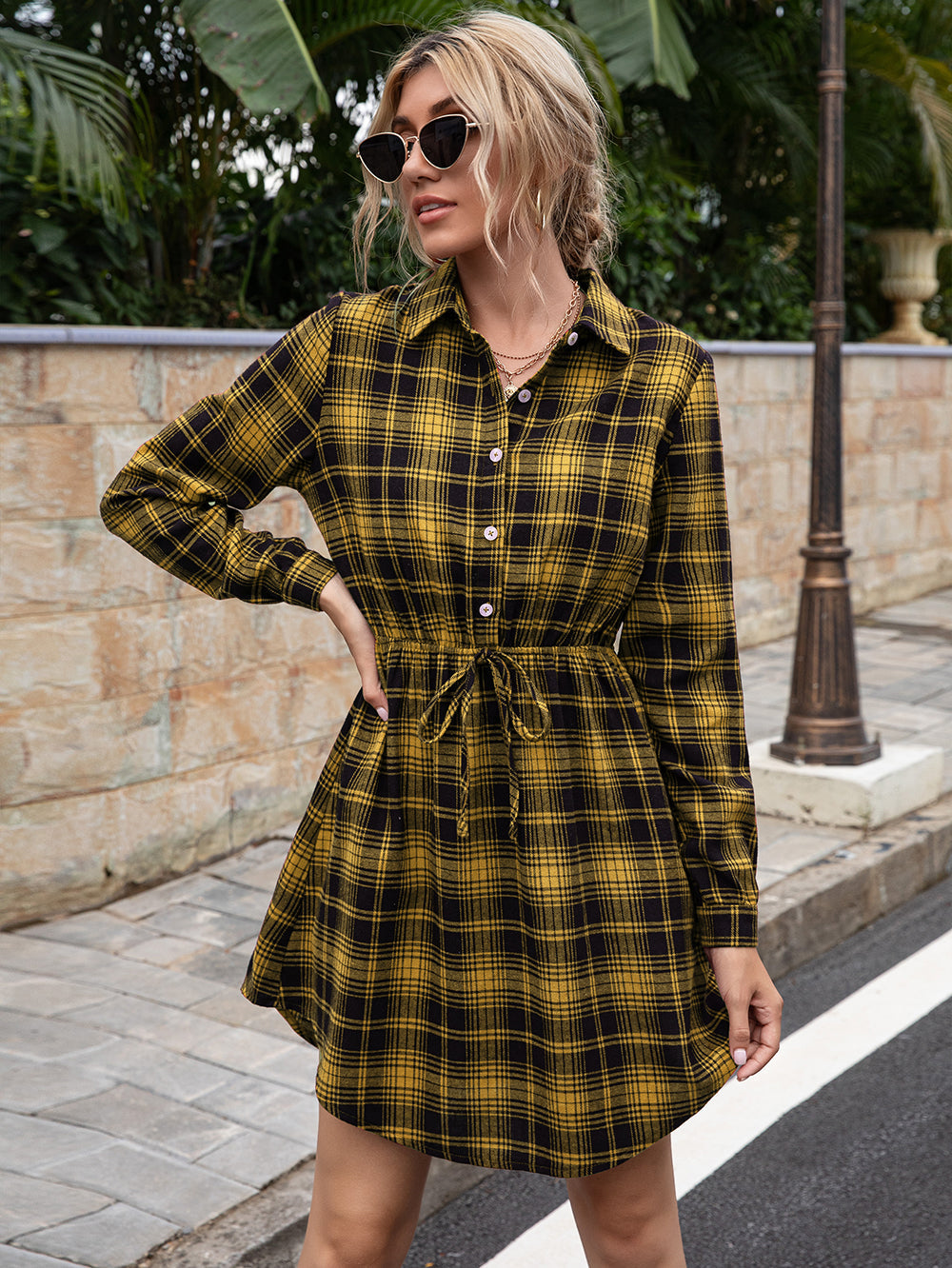 Plaid Print Tied Collar Romper