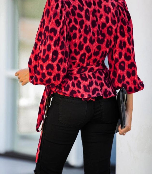 Bold Leopard Print Wrap Blouse