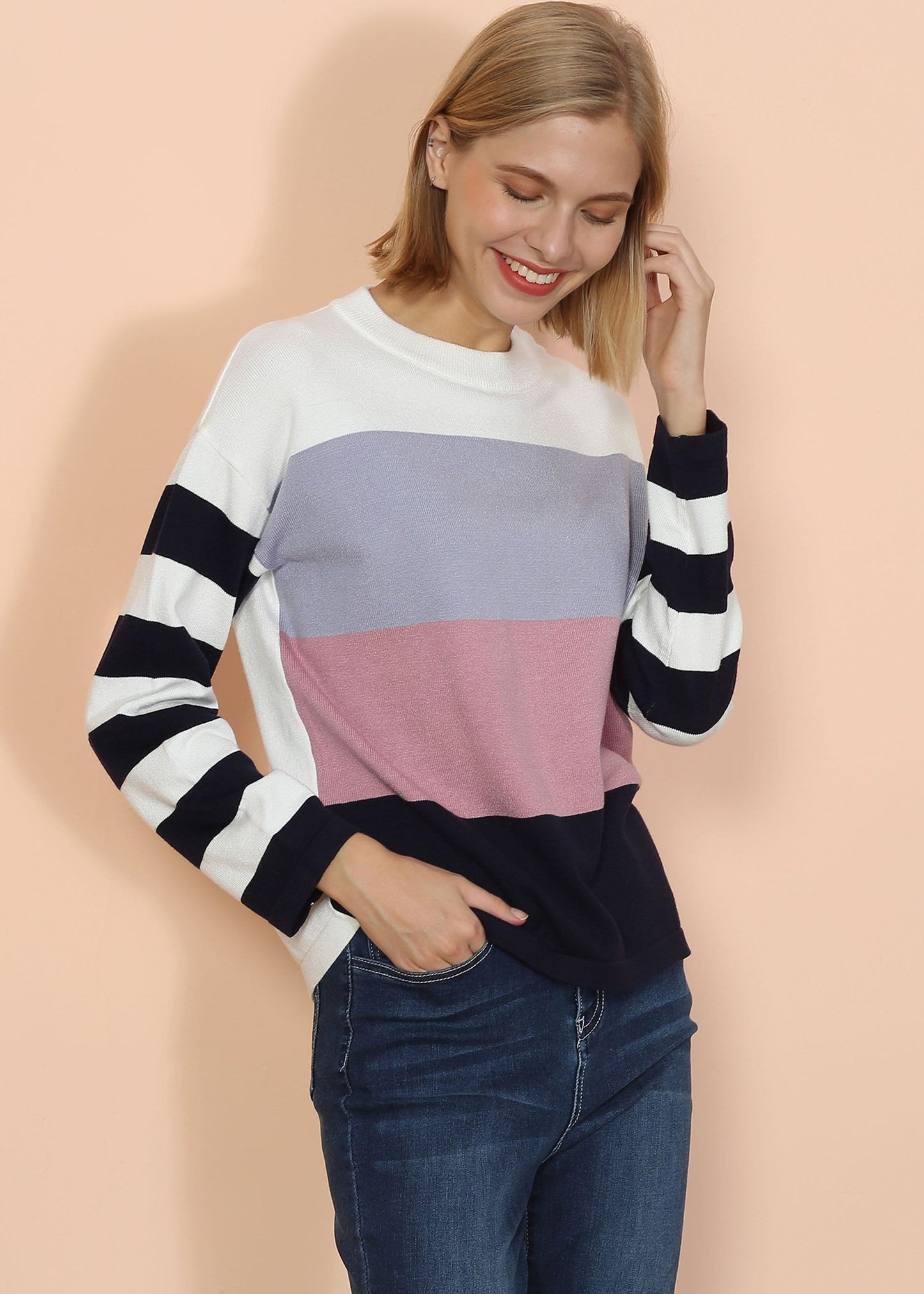 Mixed Striped Long Sleeve Sweater