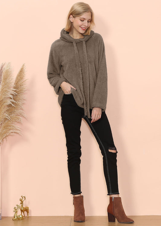 Oversized Drawstring Fluffy Hoodie