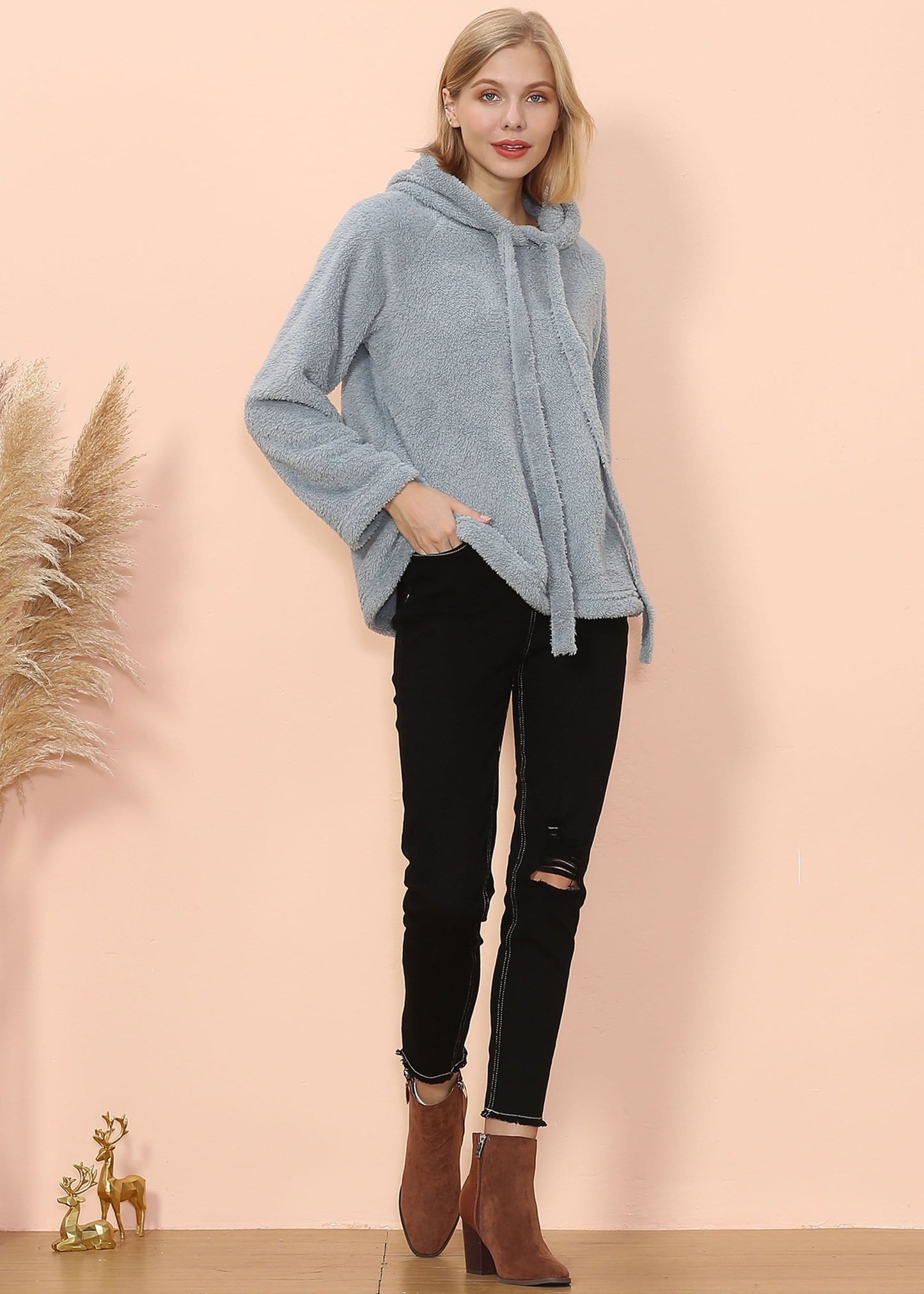 Oversized Drawstring Fluffy Hoodie