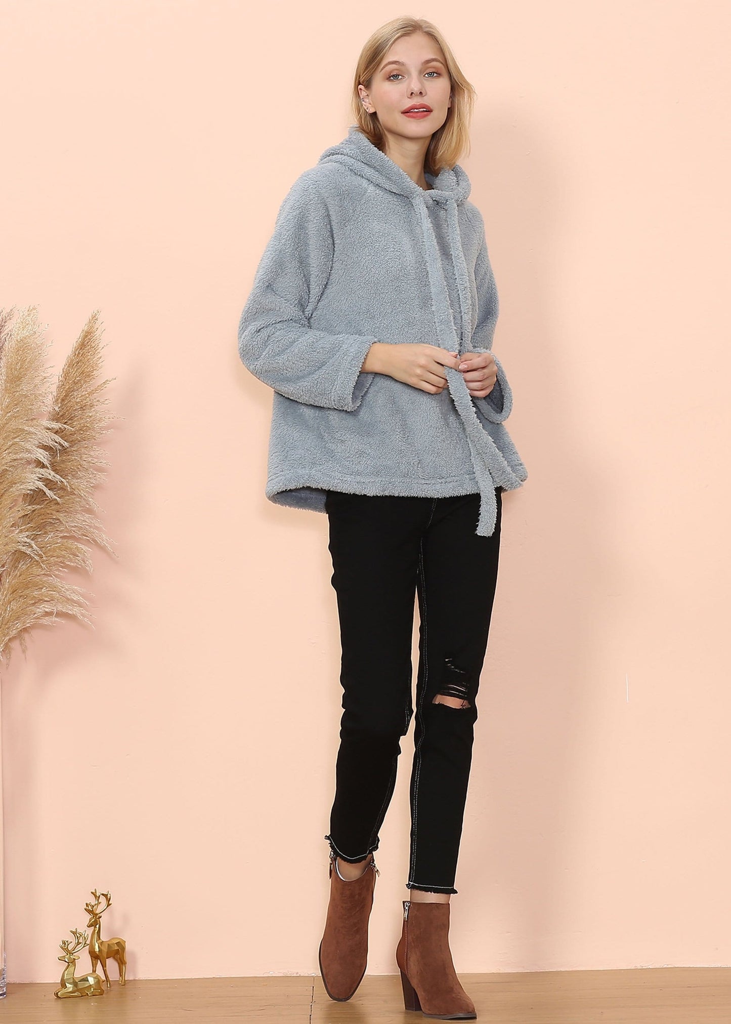 Oversized Drawstring Fluffy Hoodie