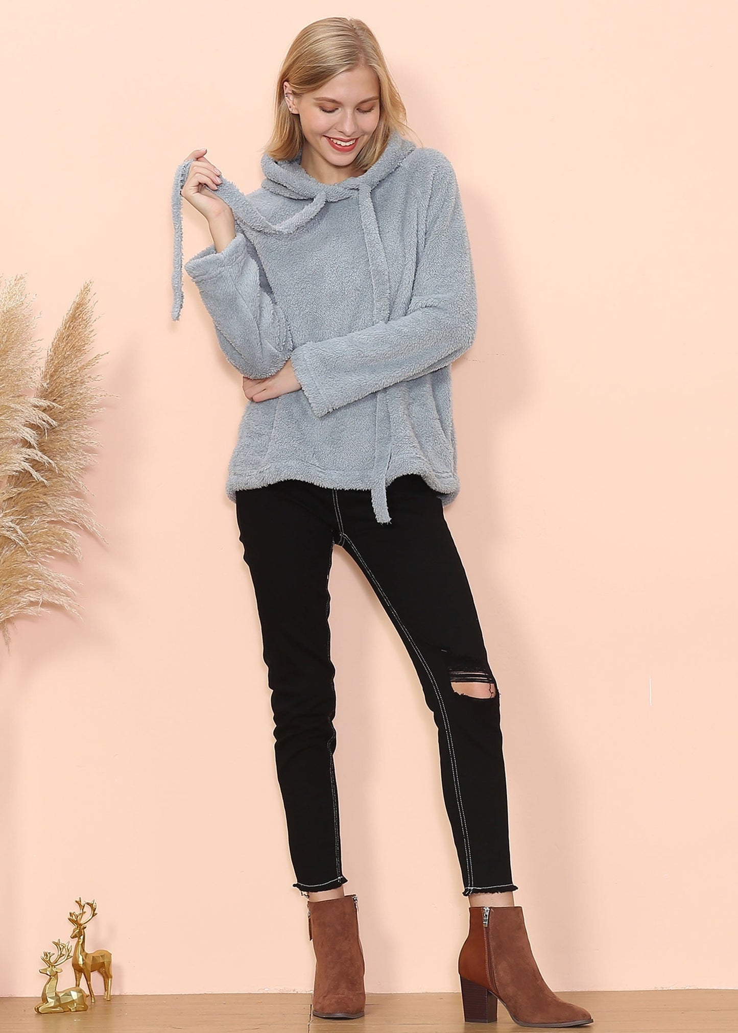 Oversized Drawstring Fluffy Hoodie