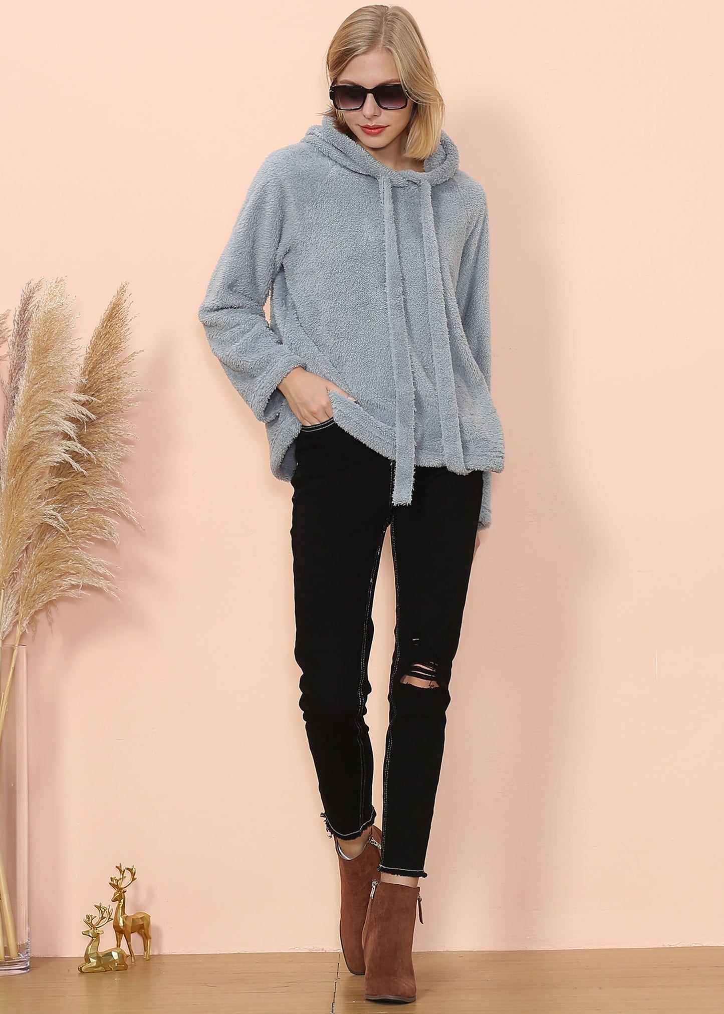 Oversized Drawstring Fluffy Hoodie