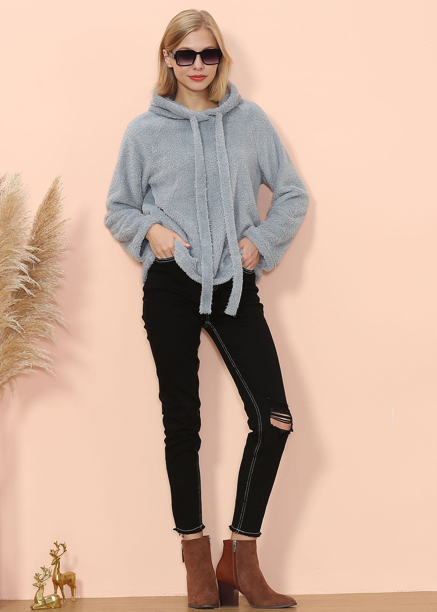 Oversized Drawstring Fluffy Hoodie
