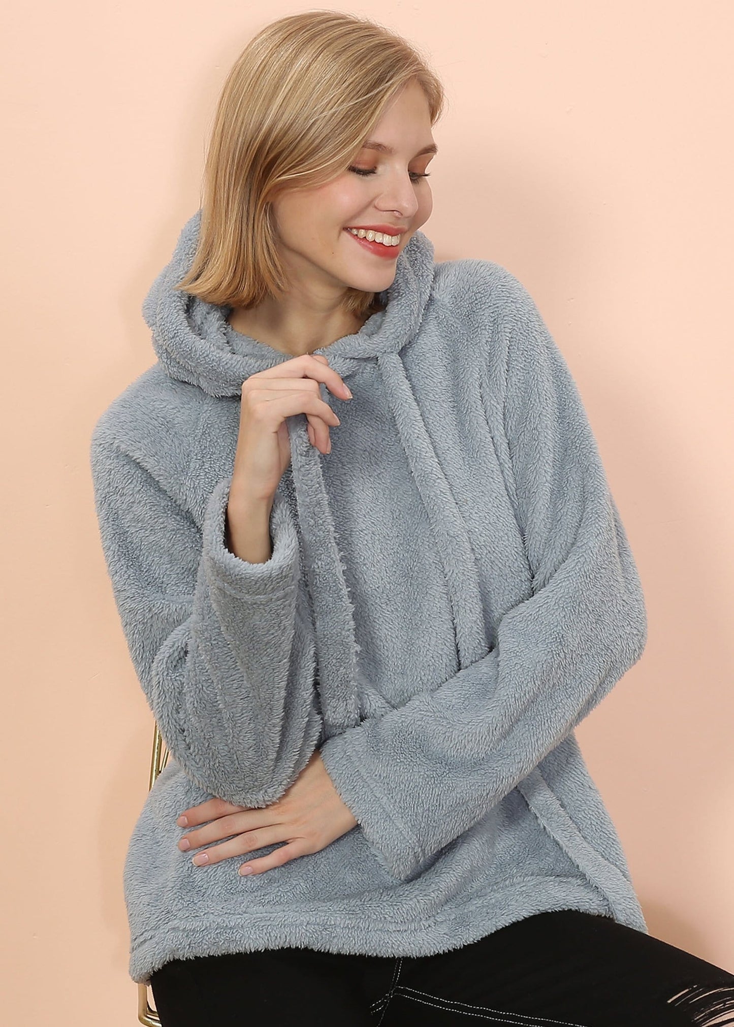 Oversized Drawstring Fluffy Hoodie