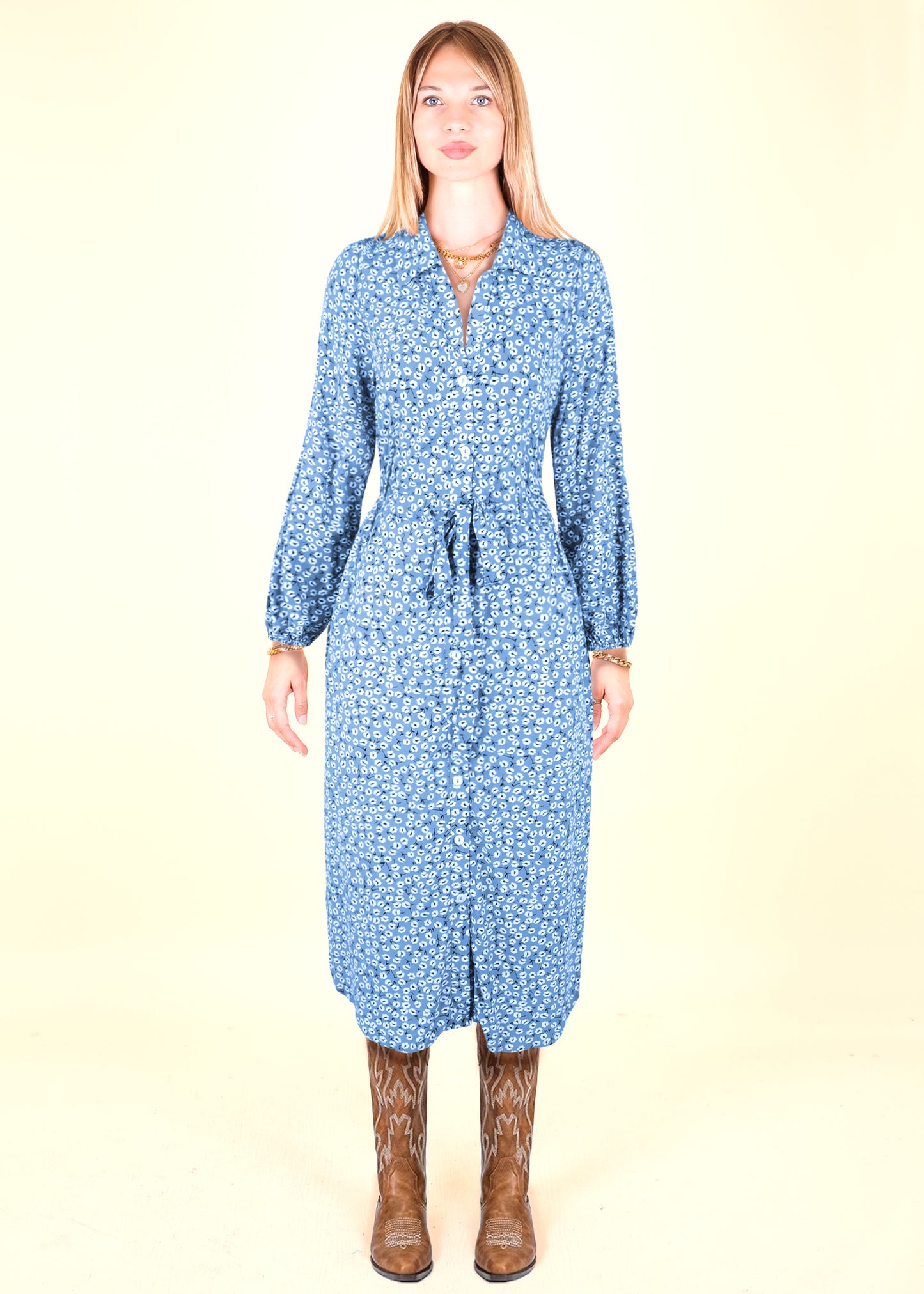 Floral Tie Waist Shirt Dress