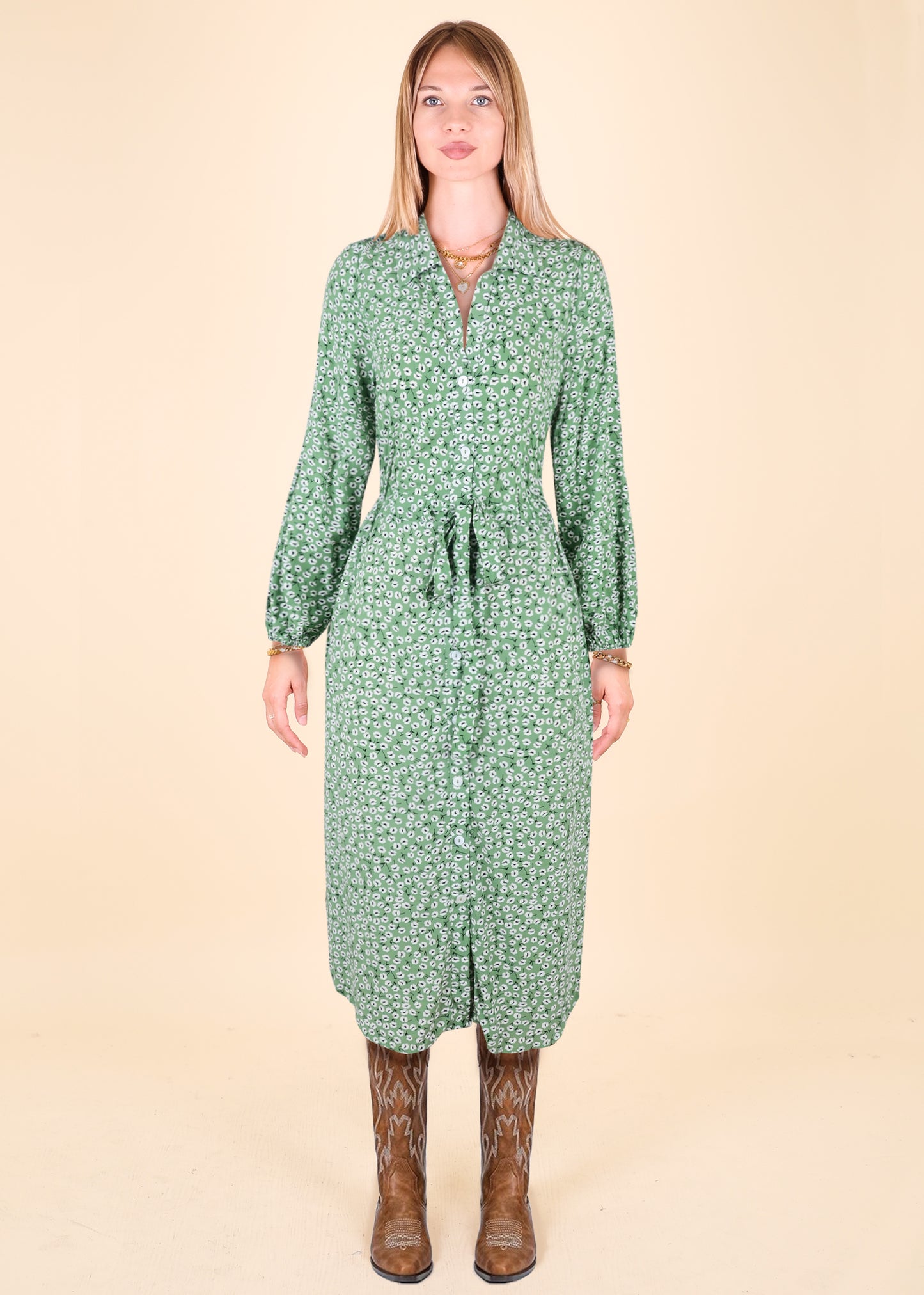 Floral Tie Waist Shirt Dress