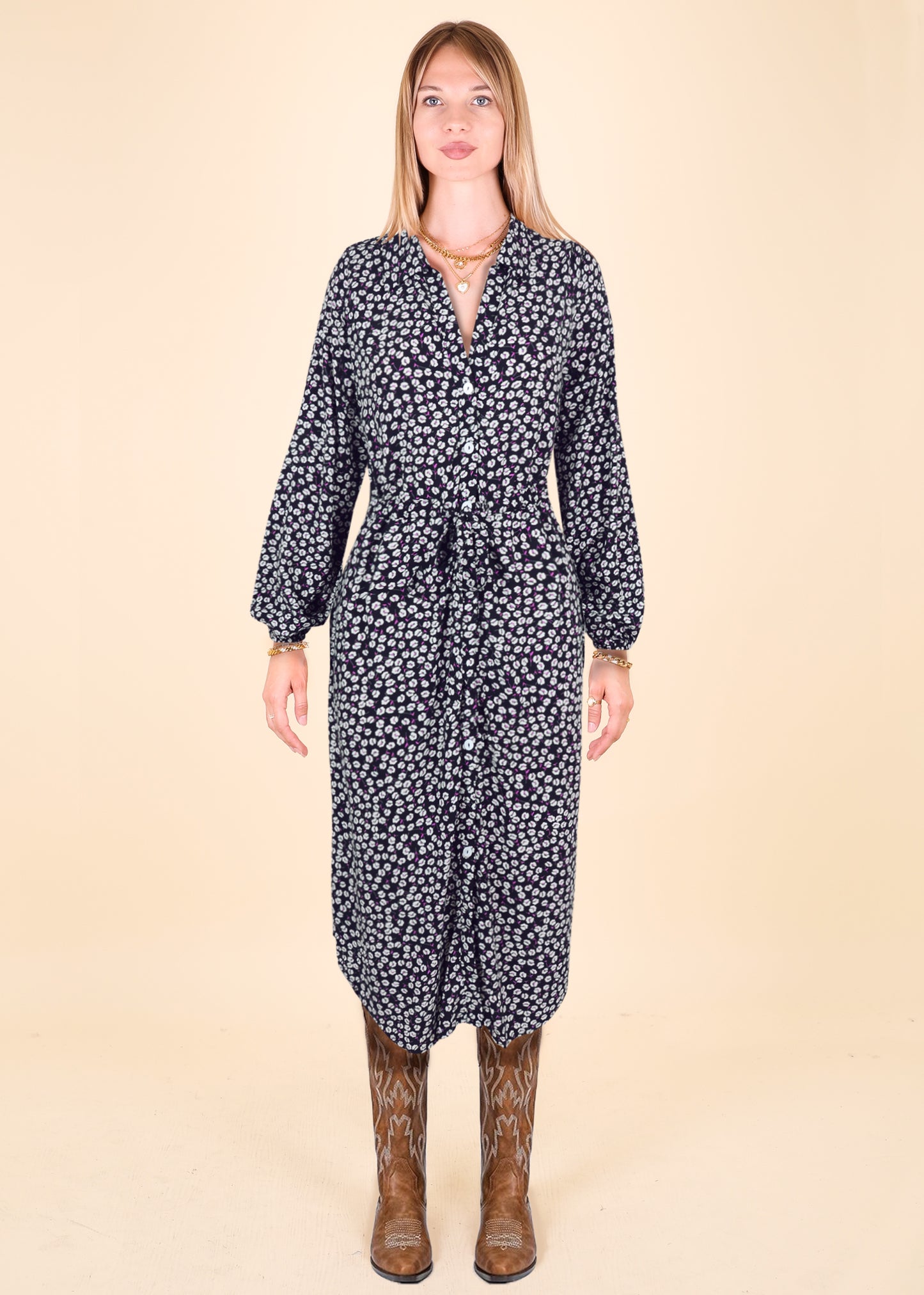 Floral Tie Waist Shirt Dress