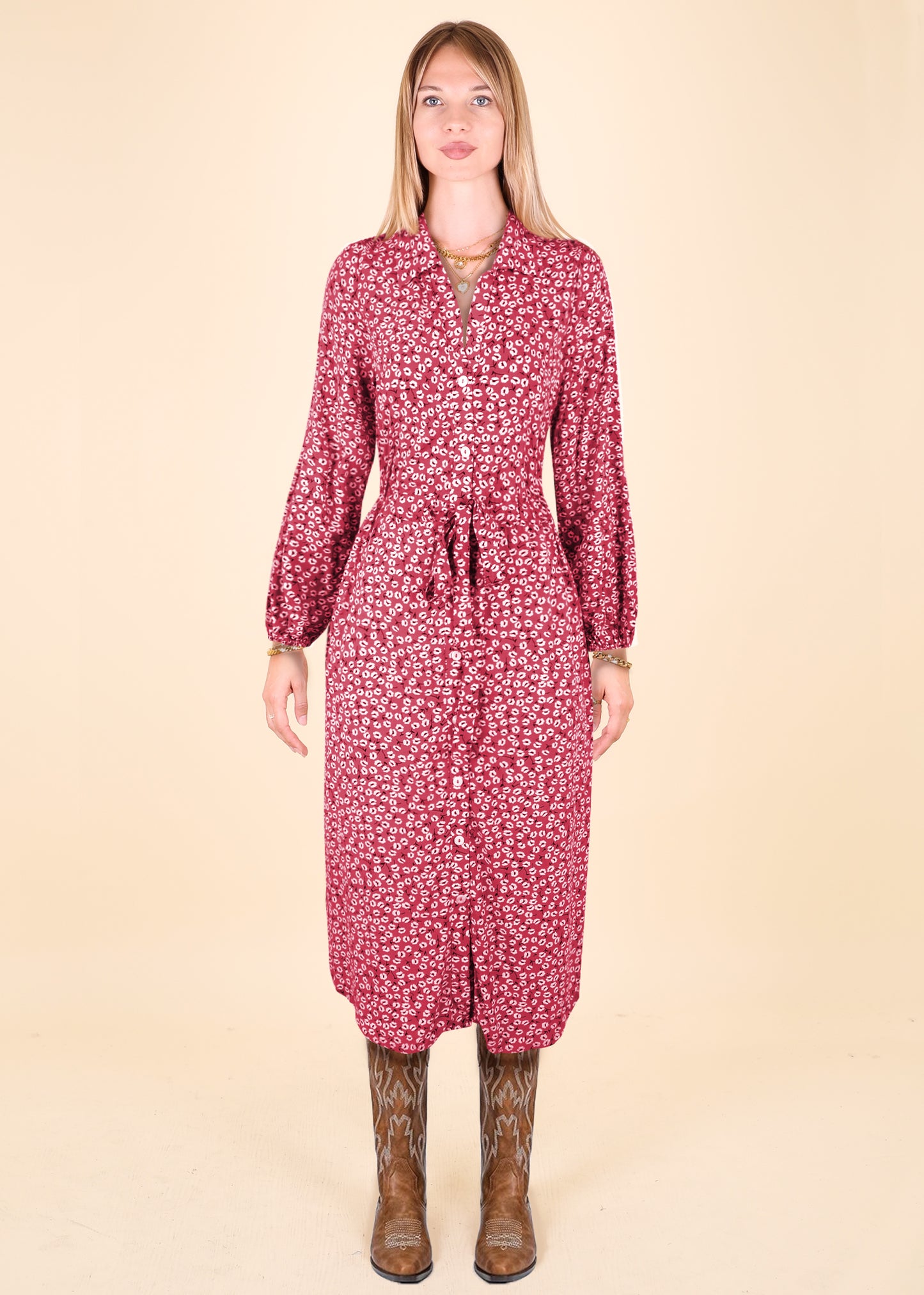 Floral Tie Waist Shirt Dress