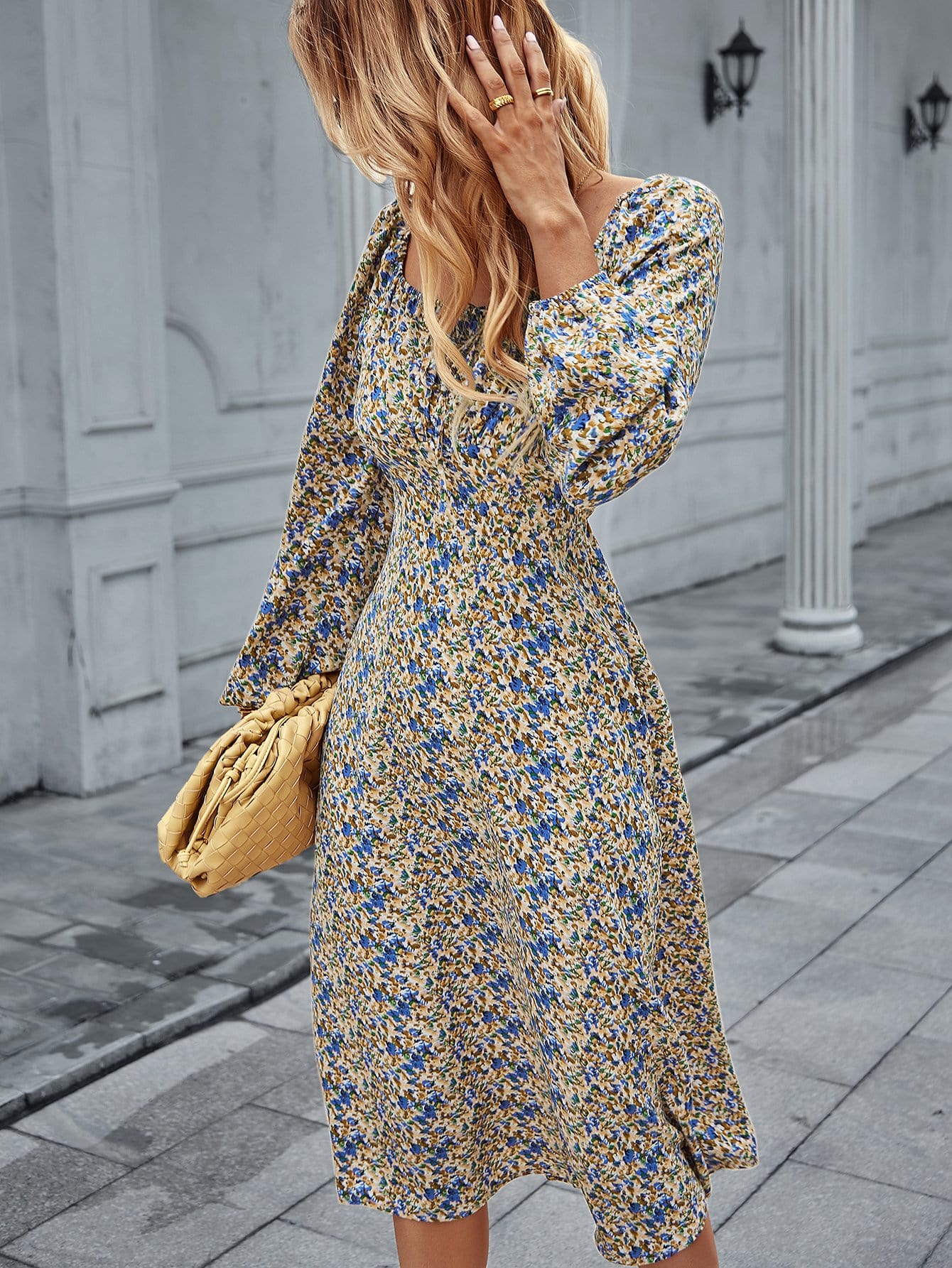 Square Neck Floral Print Dress
