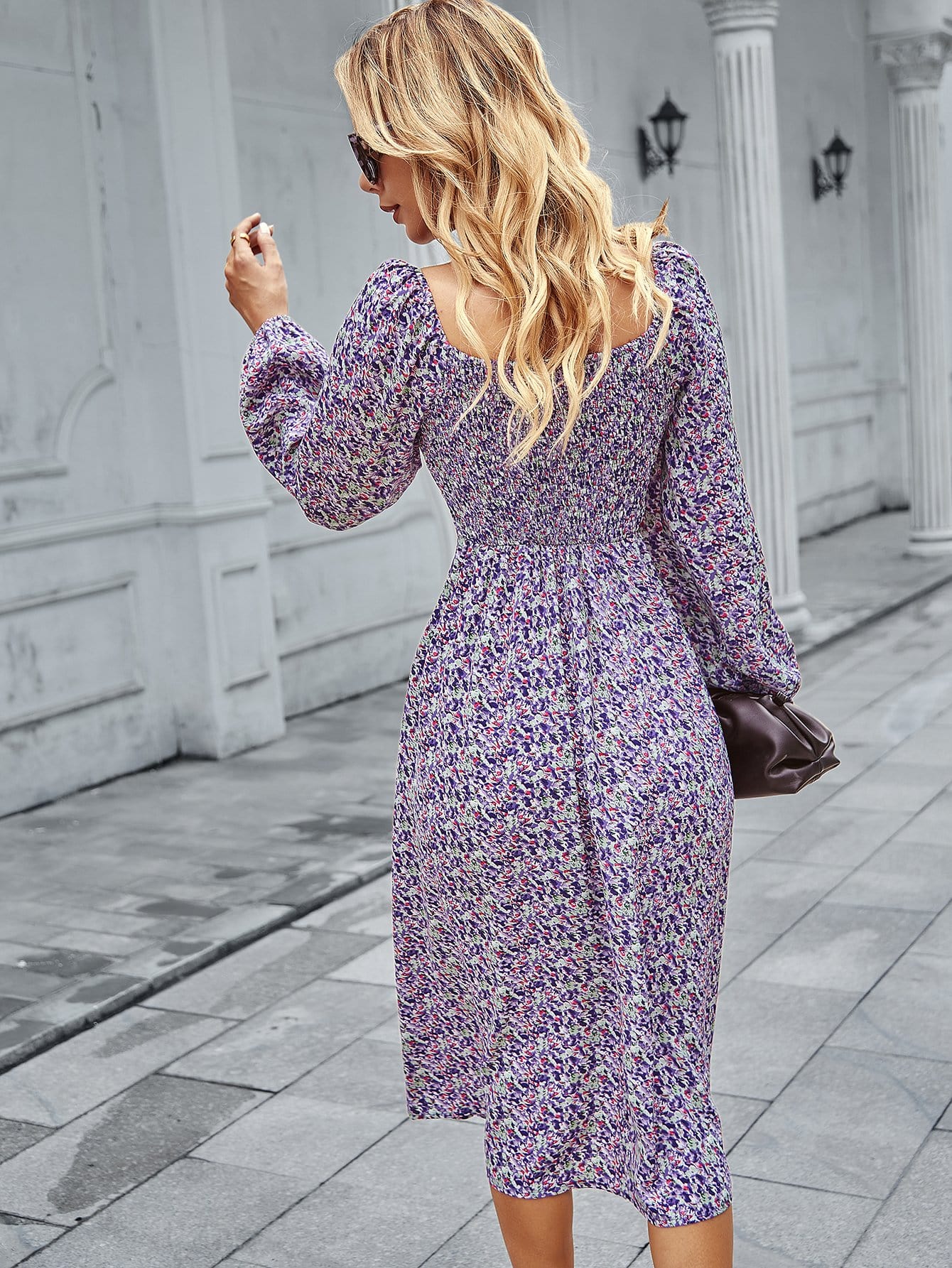 Square Neck Floral Print Dress