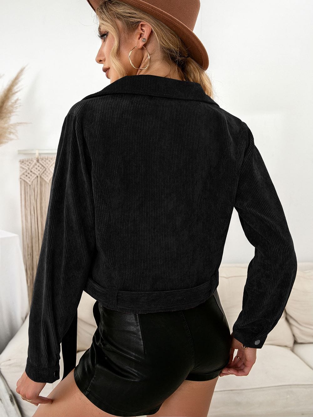 Zip-Up Corduroy Moto Jacket