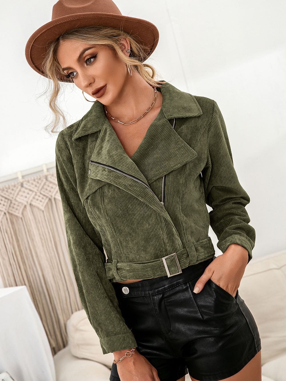 Zip-Up Corduroy Moto Jacket