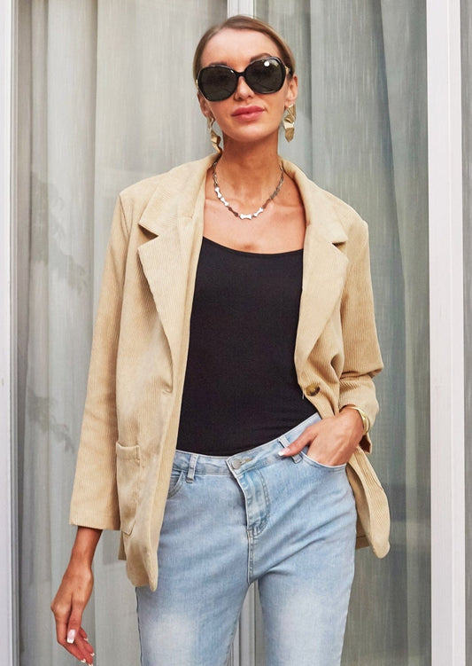 Lapel Neck Corduroy Blazer