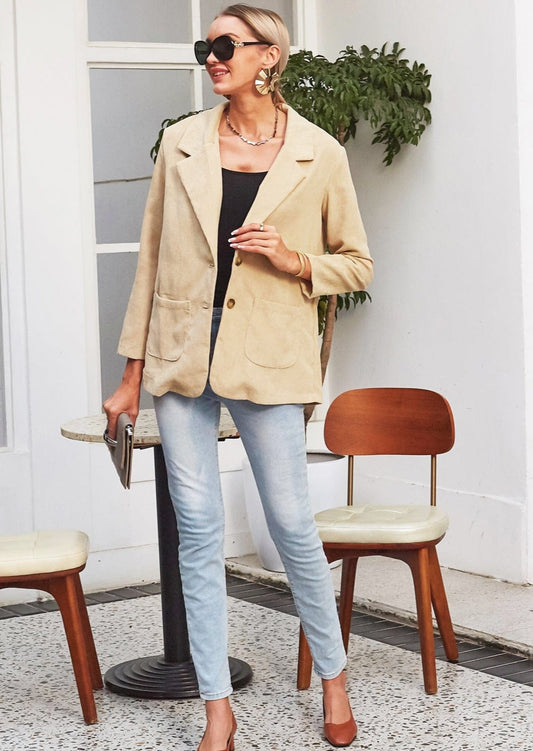 Lapel Neck Corduroy Blazer