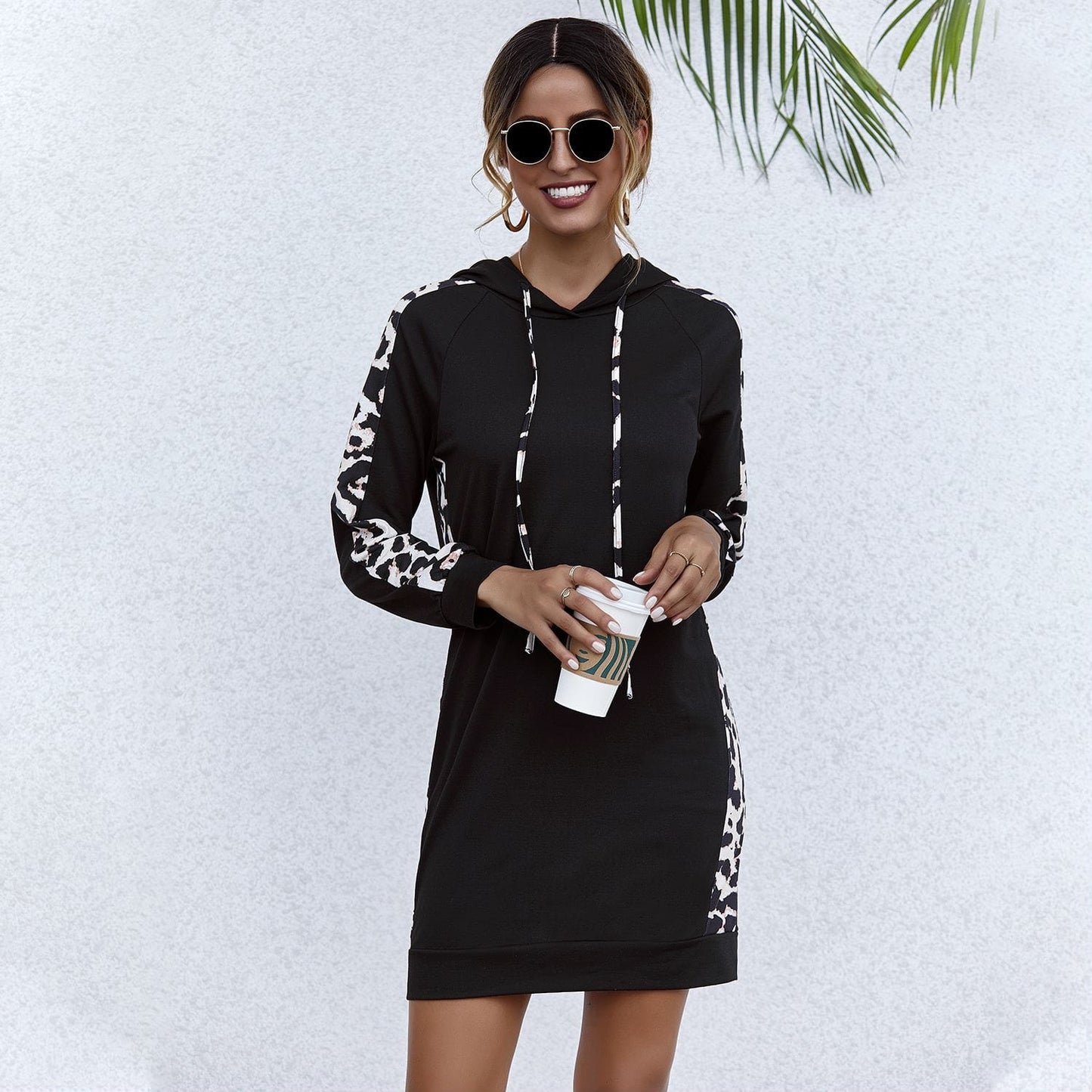 Leopard Stripe Hoodie Dress