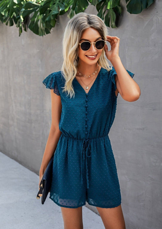 Swiss Dot Ruffle Sleeve Romper
