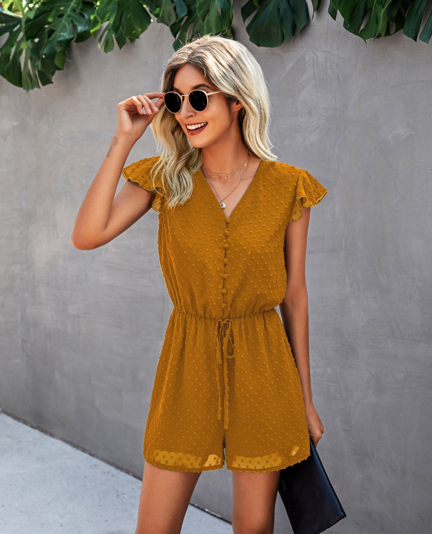 Swiss Dot Ruffle Sleeve Romper
