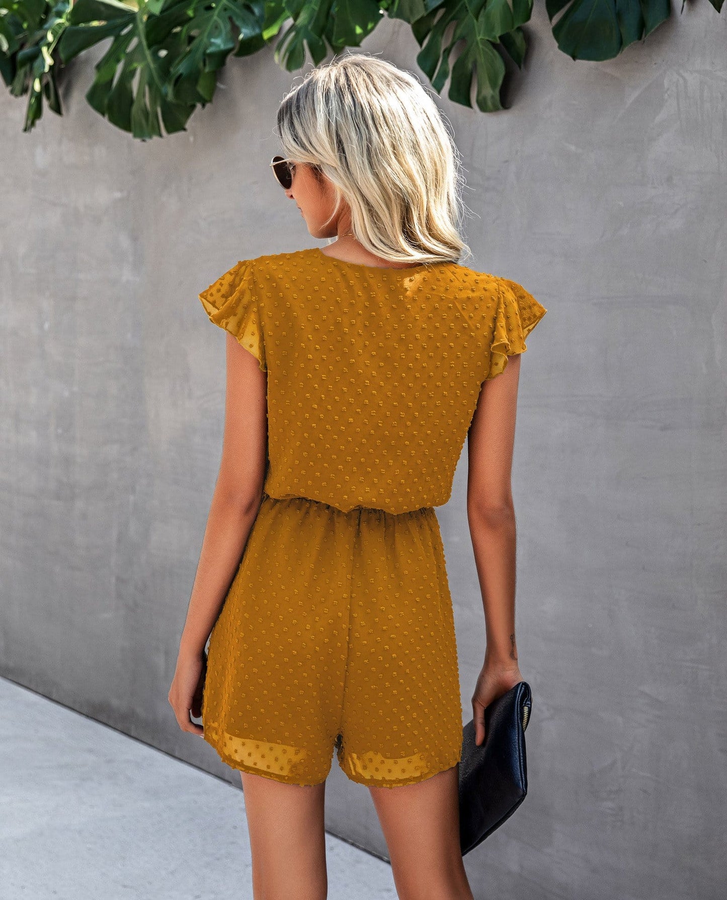 Swiss Dot Ruffle Sleeve Romper