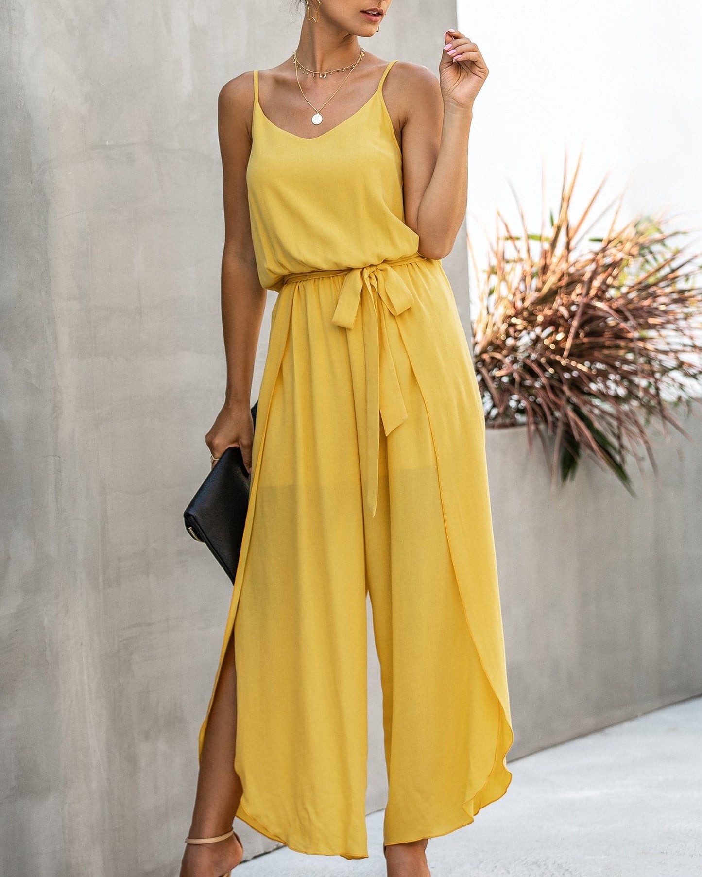 Solid Side Slit Jumpsuit