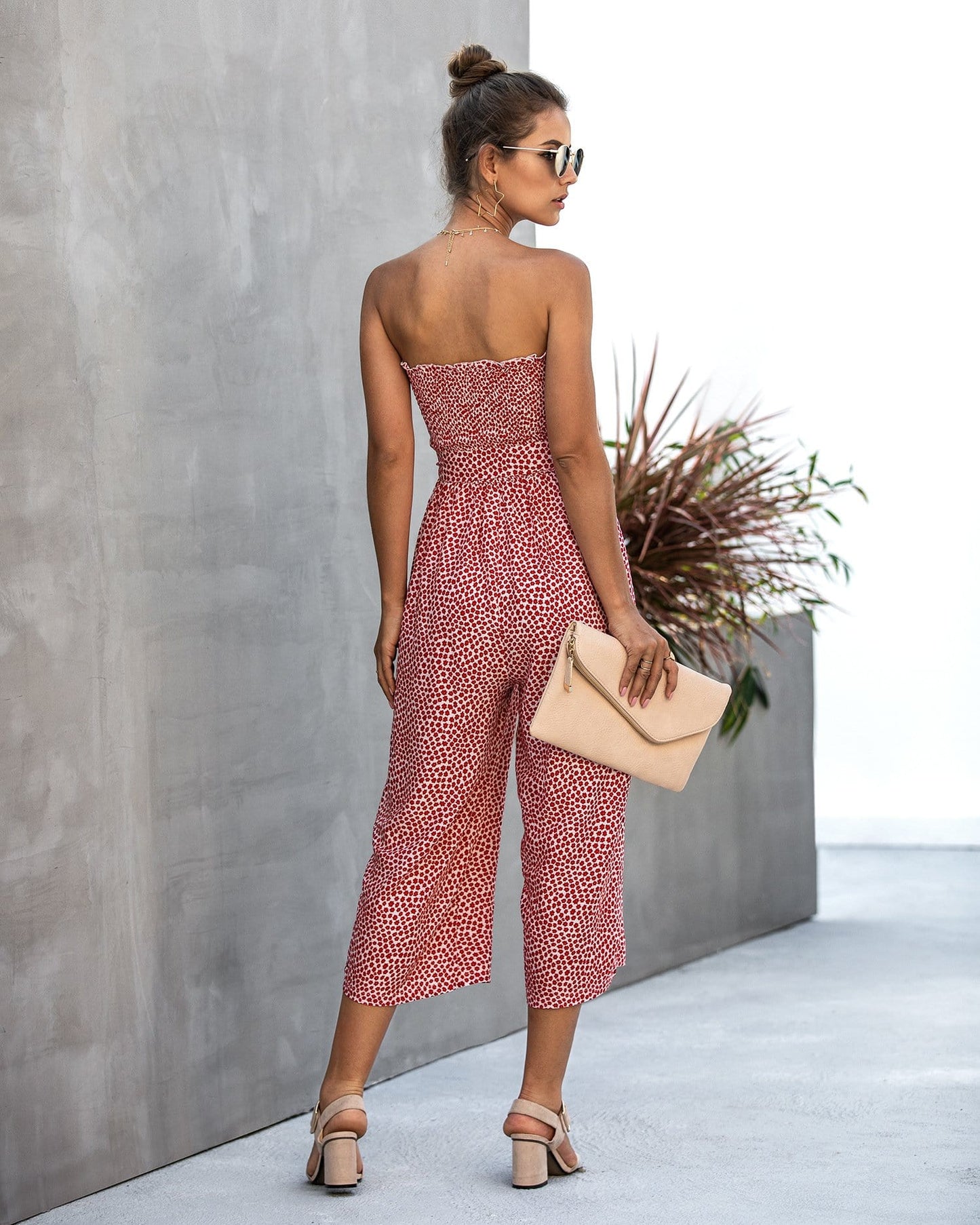 Contrast Button Floral Tube Jumpsuit
