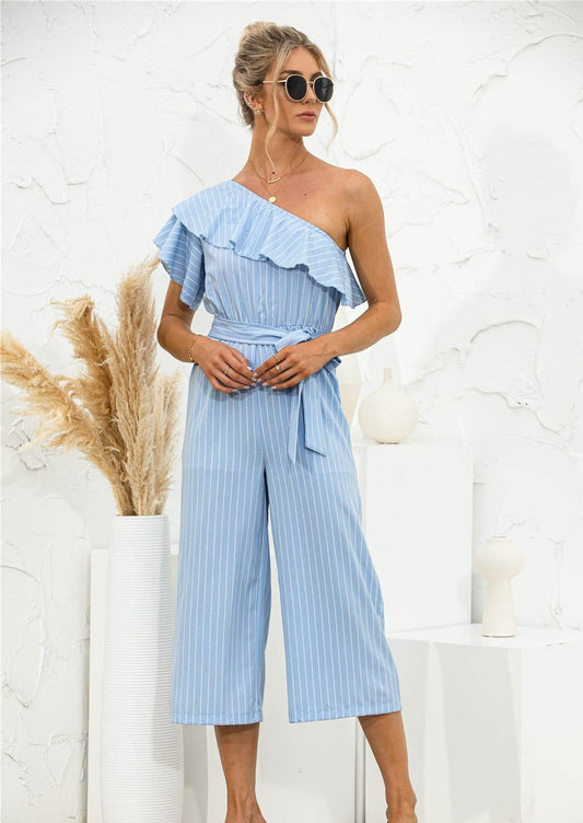 One Shoulder Ruffle Jumpsuit
