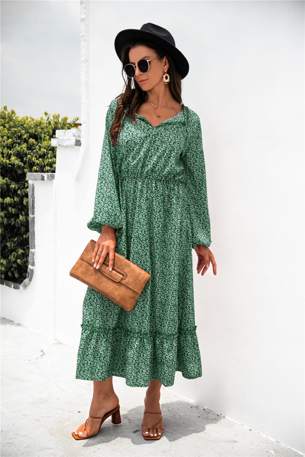 Tie Neck Ruffle Hem Dress