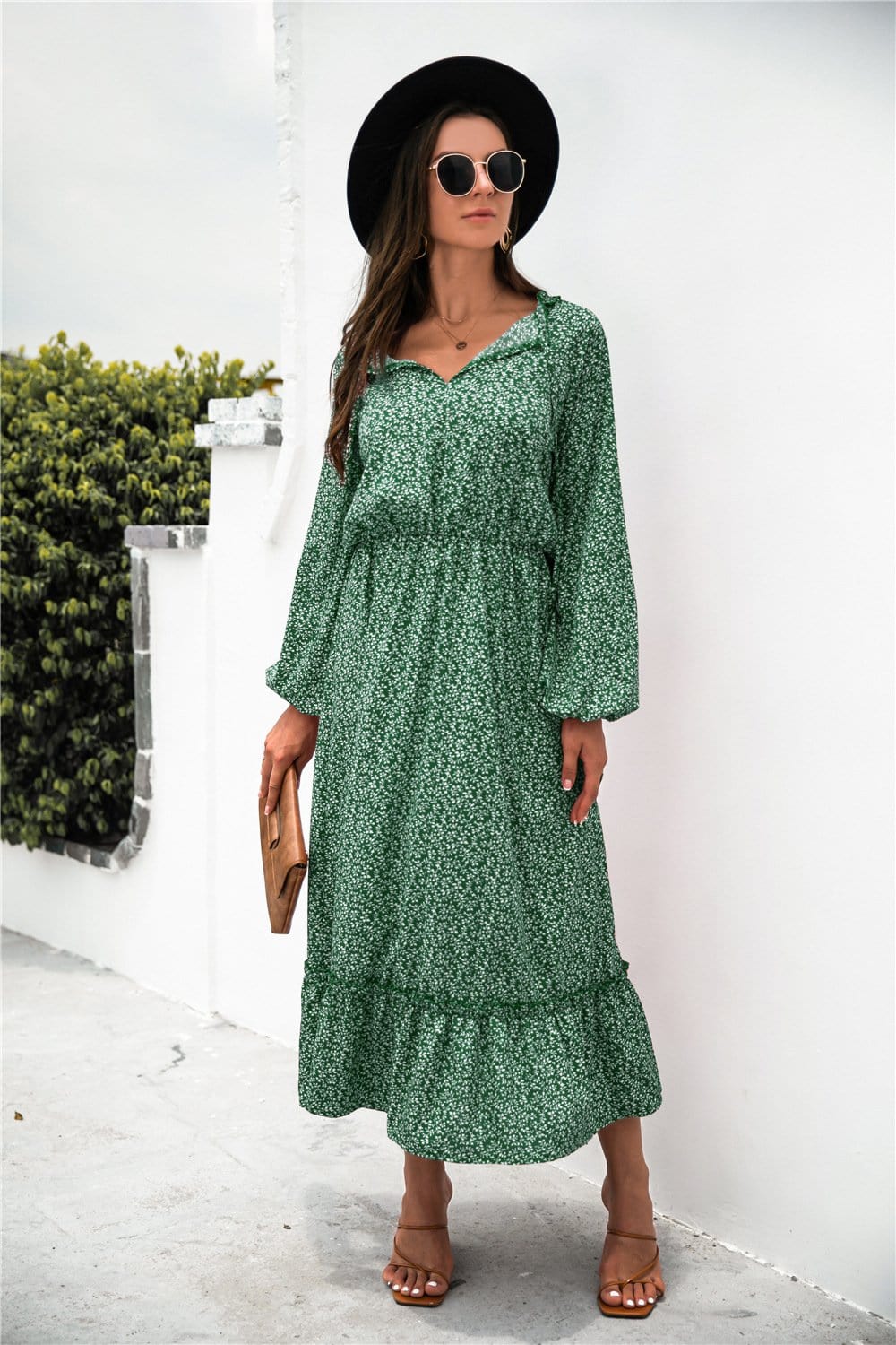 Tie Neck Ruffle Hem Dress