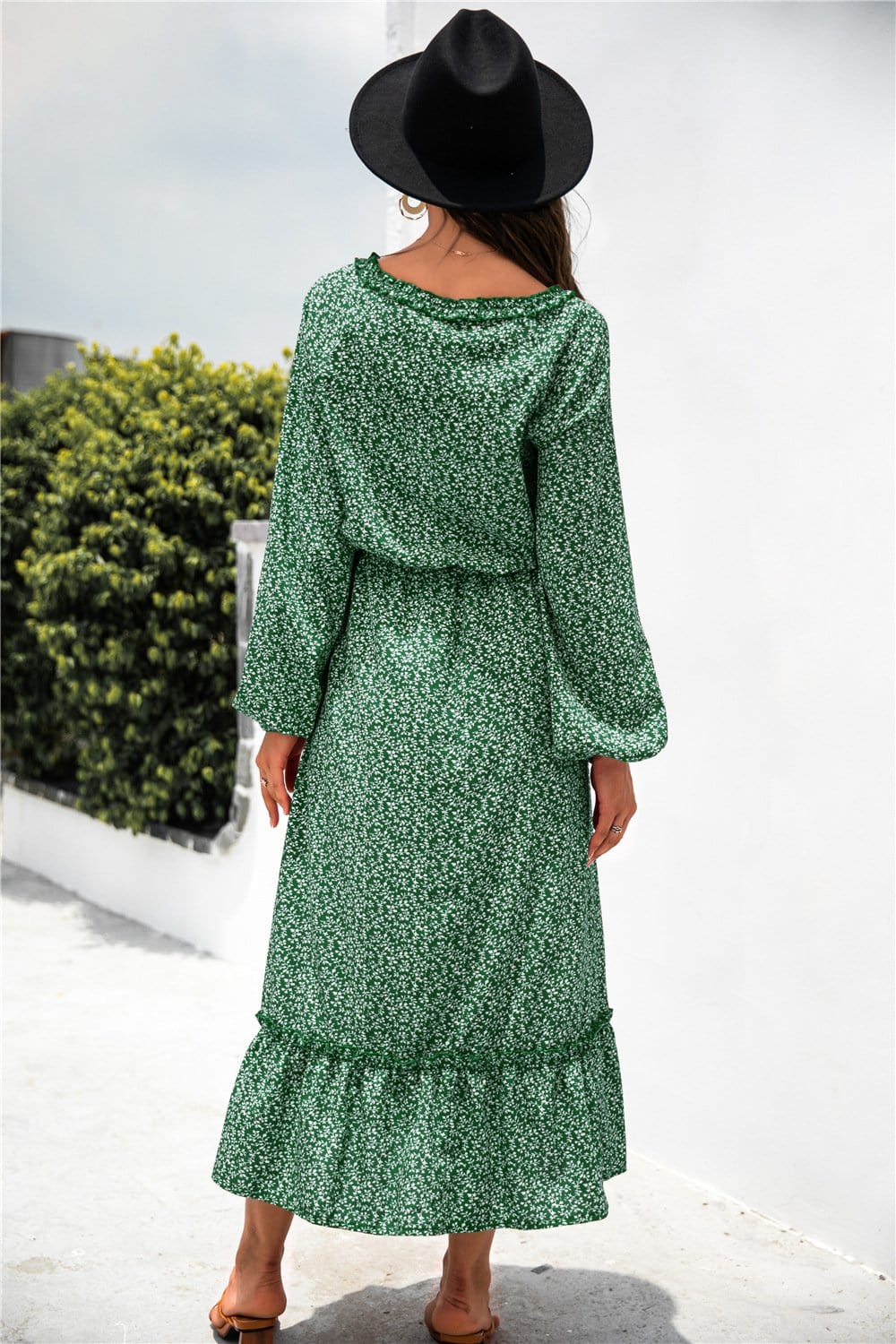 Tie Neck Ruffle Hem Dress