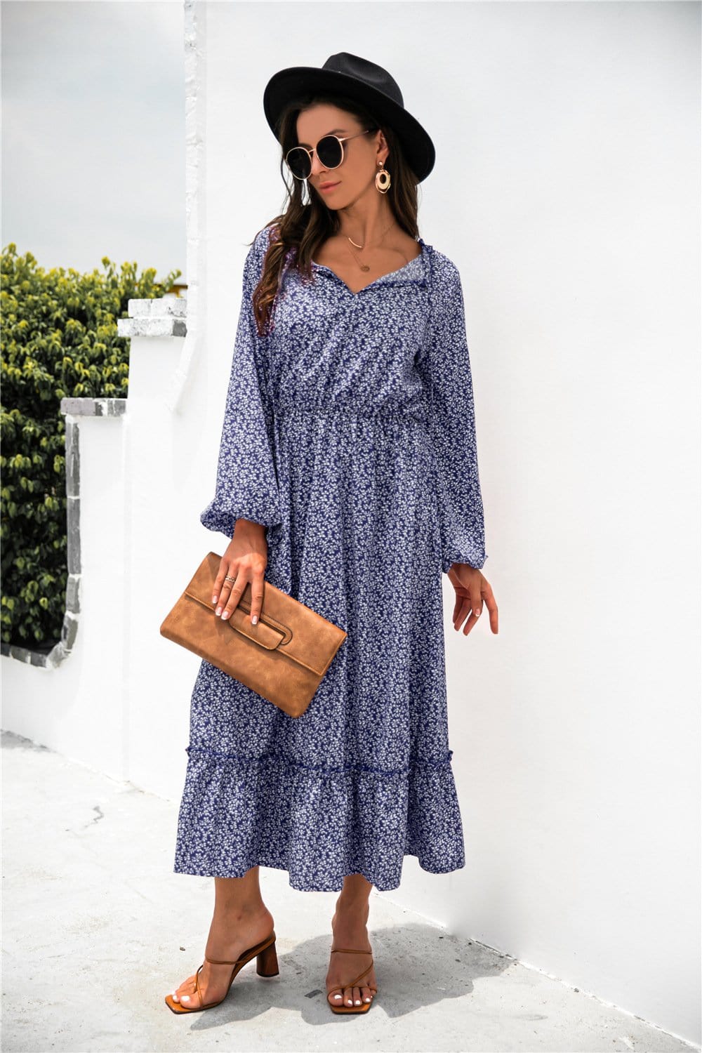 Tie Neck Ruffle Hem Dress