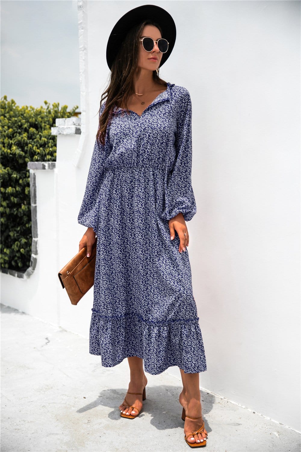 Tie Neck Ruffle Hem Dress