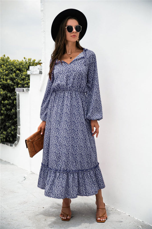 Tie Neck Ruffle Hem Dress