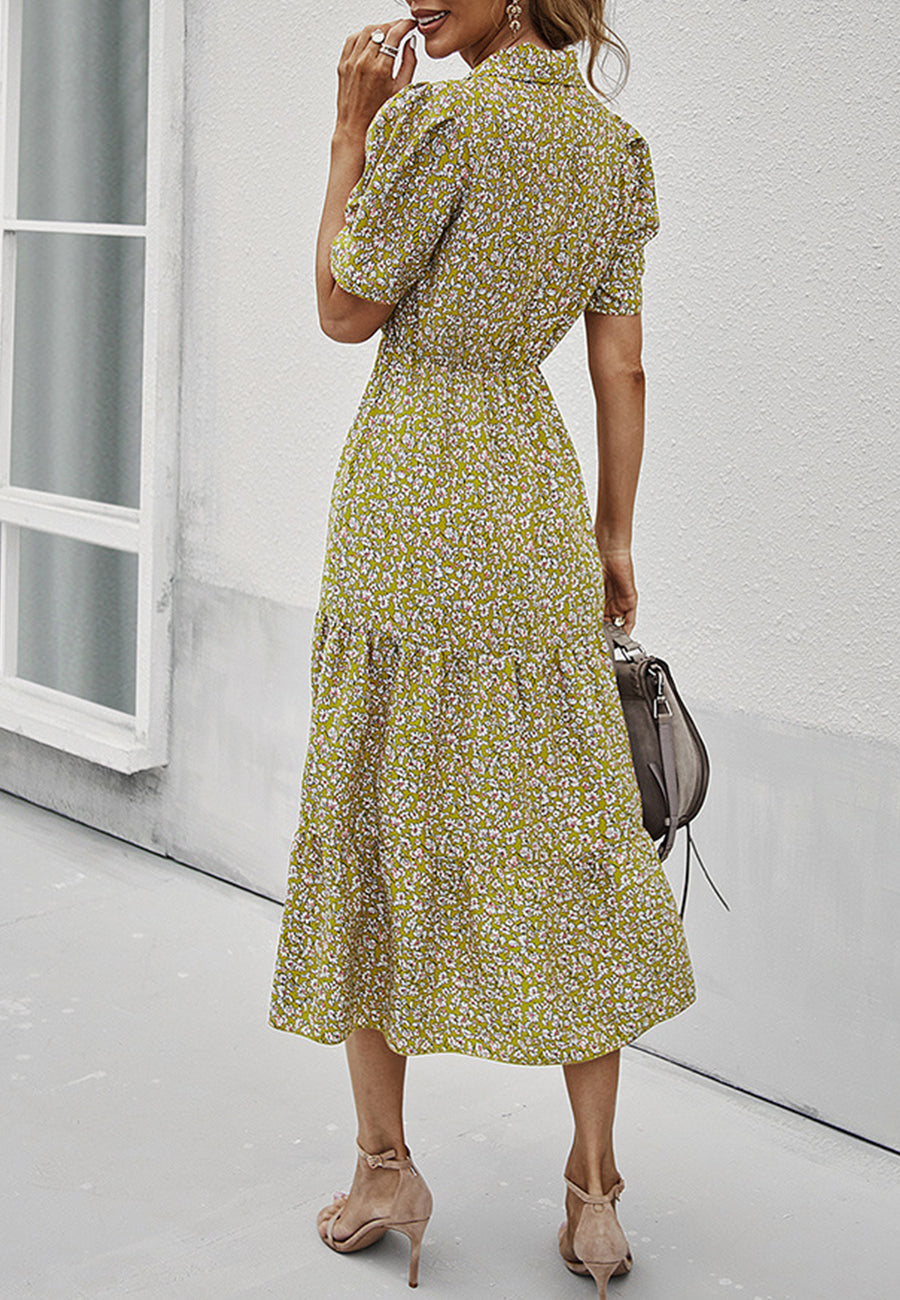 Floral Puff Sleeve Vintage Dress