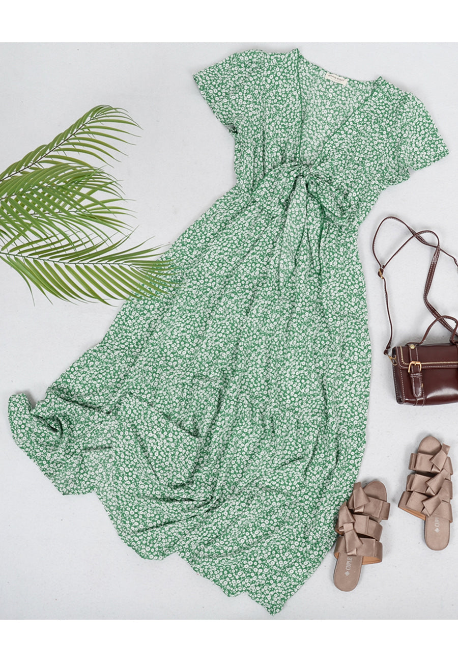 Floral Print Ribbon Front Dress