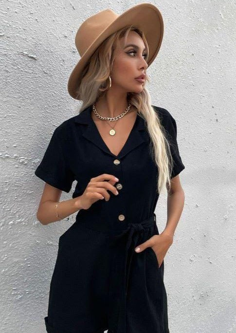 Solid Color Button Front Romper